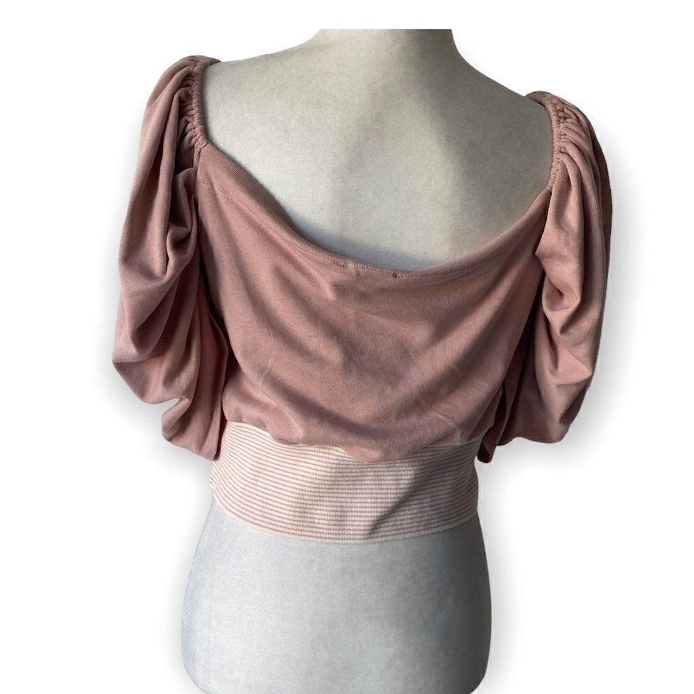 Fashion Nova Crop Top Adriana Puff Sleeve Mauve SZ M NWT - Picture 3 of 8